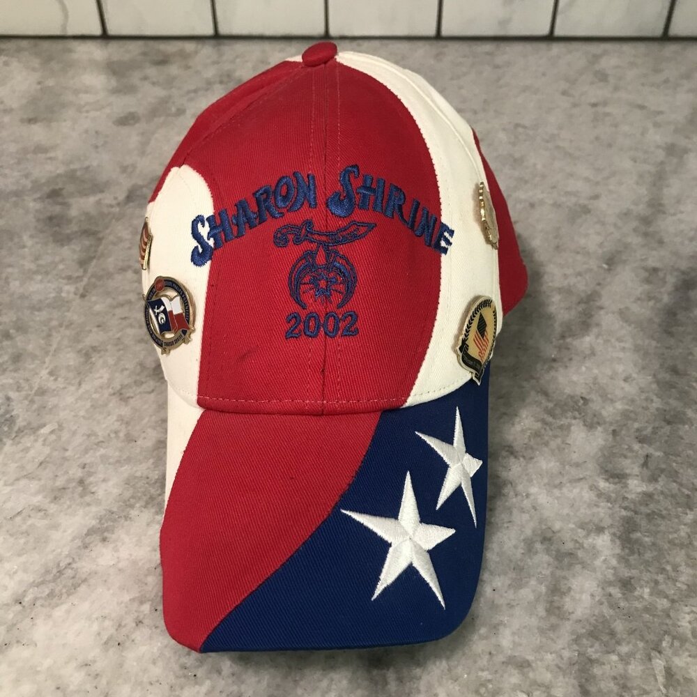 Vintage Sharon Shrine Hat Cap Snap Back Red White Blue Stars‎ Pins Kati Supreme
